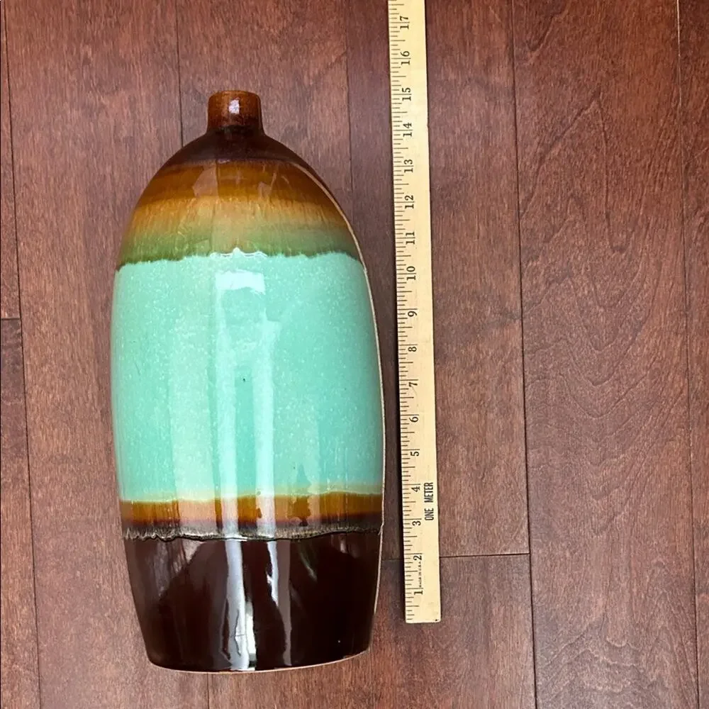 Large Earthy Turquoise & Chocolate Brown Ceramic Vase, Boho Statement Piece